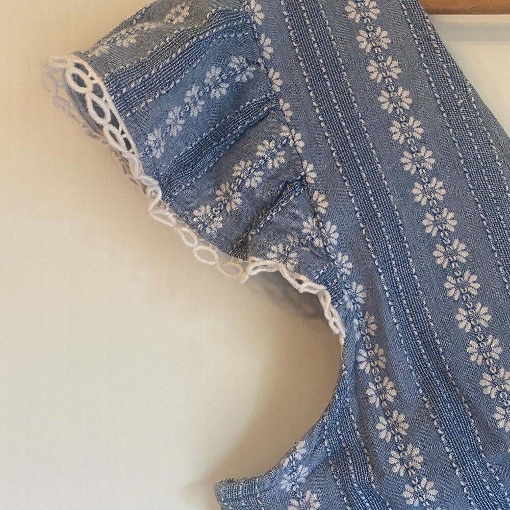 Peyton&Parker Milkmaid Dress Cottagecore Blue White Cap Sleeve Lg - Picture 4 of 7